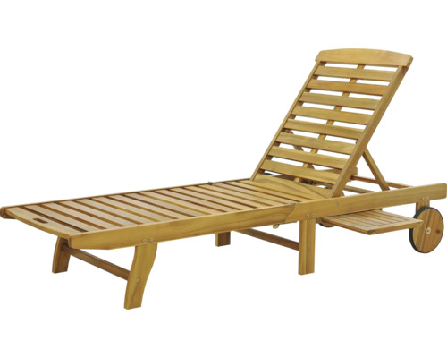 Drevené lehátko s nastaviteľným operadlom a kolieskami do záhrady