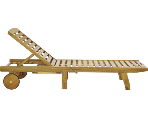 Drevené ležadlo s kolieskami a nastaviteľným operadlom