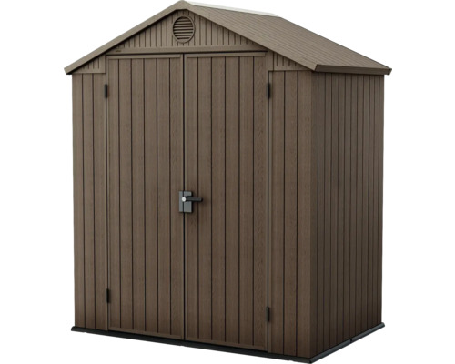 Záhradná skriňa s dvojkrídlovými dverami a sedlovou strechou na vonkajšie skladovanie