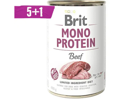 Konzerva pre psov 5+1 Brit Mono Protein Beef 400 g Brit Mono Proteín Hovädzia konzerva pre psov, bez gluténu, 400 gramov