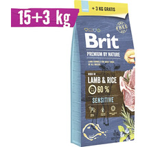 Brit Premium jahňacie s ryžou krmivo pre psy, balenie 15 plus 3 kilogramy