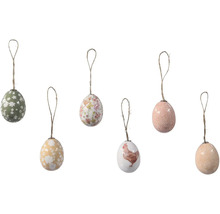 Dekoratívne veľkonočné vajíčka s kvetinovými vzormi a motívom sliepky na zavesenie