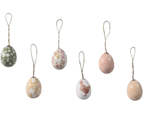 Dekoratívne veľkonočné vajíčka s kvetinovými vzormi a motívom sliepky na zavesenie