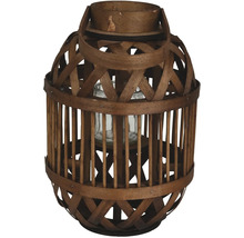 Dekoratívna drevená lampa so sklenenou vložkou na čajové sviečky