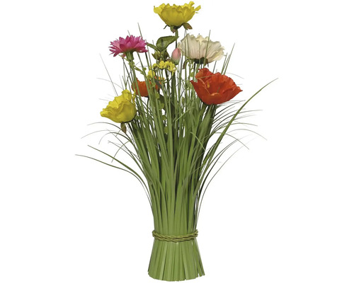 Umelá rastlina okrasná tráva s kvetmi 40 cm Dekoratívna kytica s rôznymi umelými kvetmi a trávami.