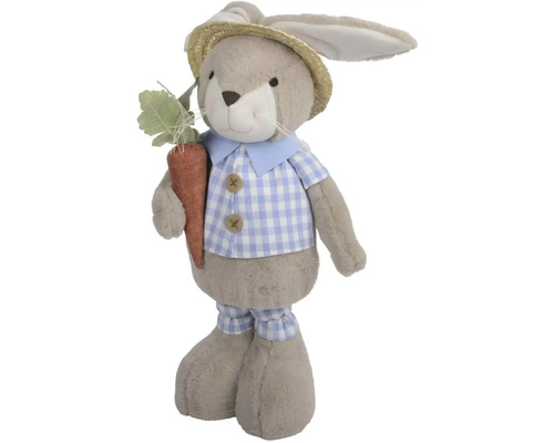 Dekoratívna látková bábika v tvare zajaca s klobúkom a mrkvou