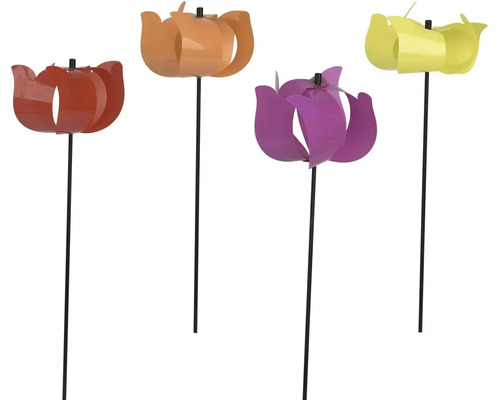 Záhradné veterníky v tvare tulipánov v rôznych farbách