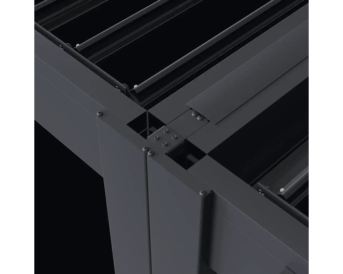 Detail rohového spoja terasového zastrešenia so skrutkami