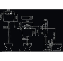 Technický nákres splachovacej nádrže s rozmermi.