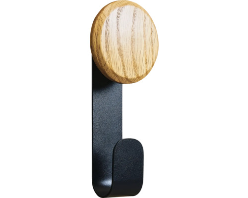 Nástenný hák s okrúhlou drevenou hlavou a kovovým hákom