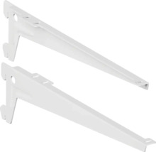 Dva biele držiaky políc na montáž na stenu.