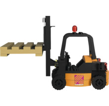 Hračkársky vysokozdvižný vozík s paletou a logom Hornbach