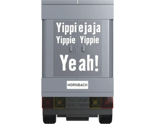 Model transportéra Hornbach s nápisom Yippie jaja Yippie Yippie Yeah!