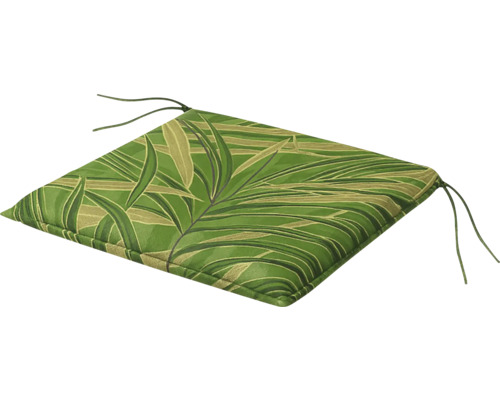 Štvorcový sedák so vzorom listov a viazacími páskami na záhradný nábytok