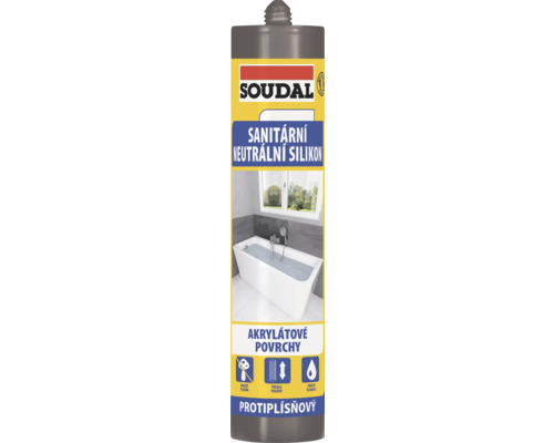 Sanitárny silikón SOUDAL neutrálny transparentný 300 ml Soudal Sanitárny Neutrálny Silikón kartuša pre akrylátové povrchy, odolný proti plesniam, trvalo pružný a odolný proti vlhkosti