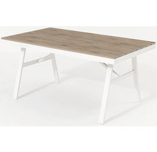 Obdĺžnikový stôl so vzhľadom dreva a bielym rámom