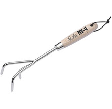 Záhradný kultivátor s drevenou rukoväťou a tromi hrotmi