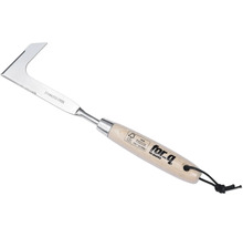 Vyrývač buriny s čepeľou z nehrdzavejúcej ocele a drevenou rukoväťou