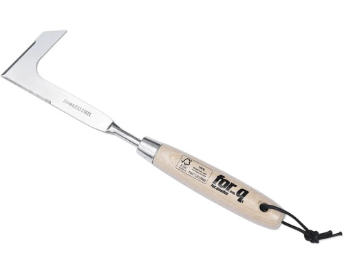 Vyrývač buriny s čepeľou z nehrdzavejúcej ocele a drevenou rukoväťou