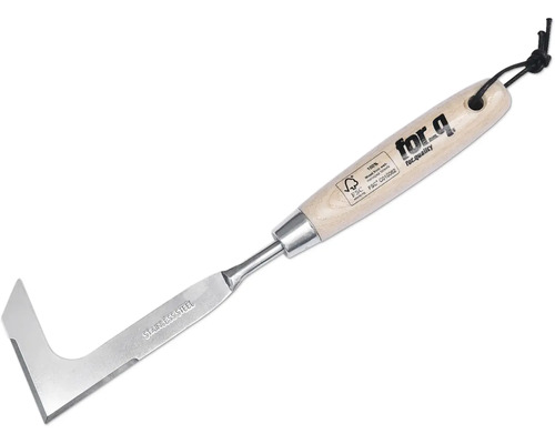 Čistič škár z nehrdzavejúcej ocele s drevenou rukoväťou a závesom