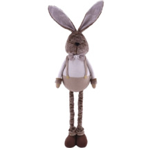 Dekoratívny látkový zajac s trakmi a motýlikom ako veľkonočná dekorácia
