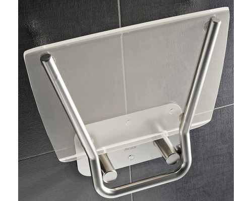 Sprchové sedadlo na montáž na stenu s nerezovými madlami