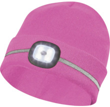 Ružová pletená čiapka s LED svetlom a reflexným prúžkom