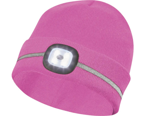 Detská čiapka s LED svetlom ružová veľkosť univerzálna Ružová pletená čiapka s LED svetlom a reflexným prúžkom