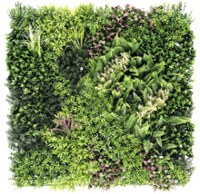 Umelá rastlinná stena s rôznymi druhmi zelene