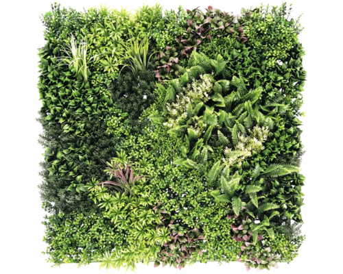Umelá rastlinná stena s rôznymi druhmi zelene