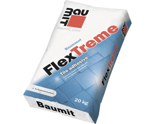 Vysokoflexibilné lepidlo na obklady a dlažby Baumit Baumacol FLEXTREME C2TE S2 20 kg Balenie flexibilného lepidla na obklady Flex Treme od spoločnosti Baumit, 20 kilogramov