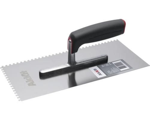 Ozubená hladiaca lyžica Akkit 1703004 280 x 130 mm E4 nerezová oceľ Zubová špachtľa s čiernou rukoväťou