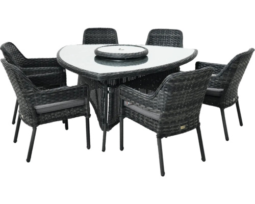 Záhradný nábytok so stolom a šiestimi ratanovými stoličkami