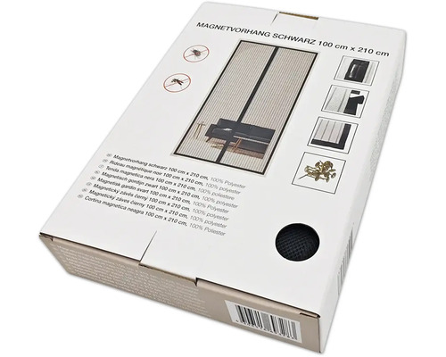 Balenie čierneho magnetického závesu, 100 x 210 cm, z polyesteru.