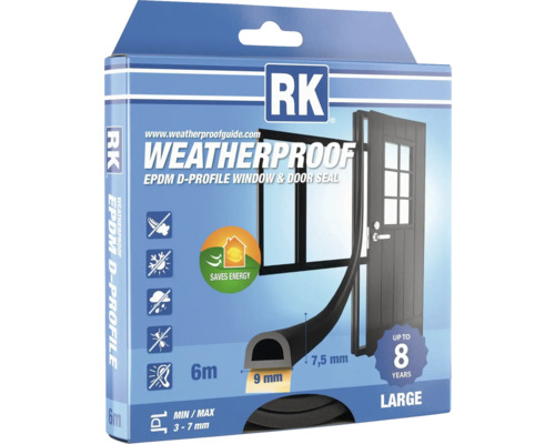 RK Weatherproof EPDM D-profil tesnenie okien a dverí, 6 metrov