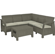 Sivá polyratanová sedacia súprava so stolom a vankúšmi