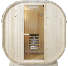 Sudová sauna so sklenenými dverami a saunovým kúrením