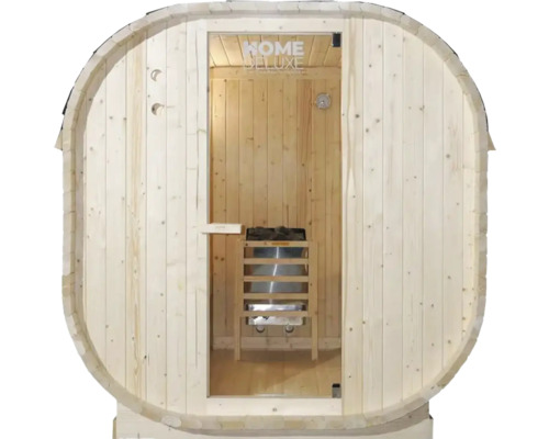 Sudová sauna so sklenenými dverami a saunovým kúrením