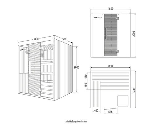 Sauna HOME DELUXE s rozmermi