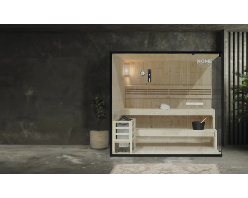 Interiérová sauna s dreveným interiérom a sklenenou prednou stranou