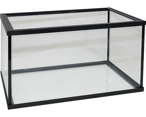 Prázdne sklenené terárium s čiernym rámom