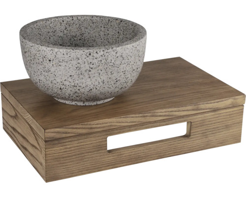 Umývadlo z terazza na drevenej konzole