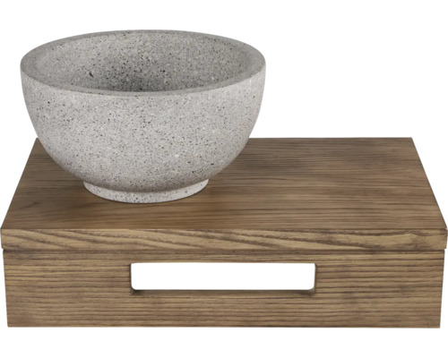 Miska z umelého kameňa na drevenom podnose