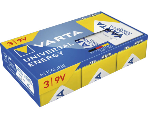 Alkalická batéria VARTA Energy CUBE 9V 3ks Varta Universal Energy 9 V alkalická batéria, balenie 3 kusov
