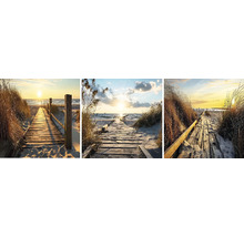 Triptych plážová cesta so západom slnka