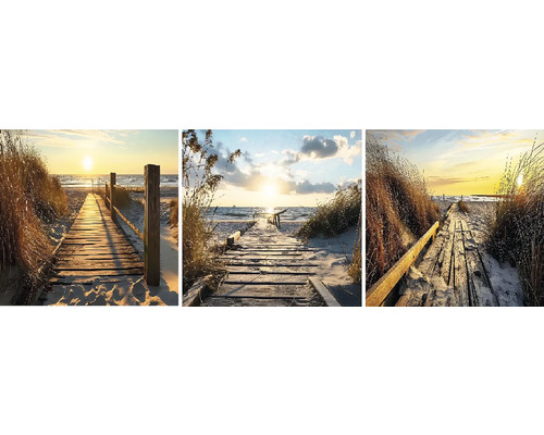 Obraz na stenu sada Molo 30 x 90 cm Triptych plážová cesta so západom slnka