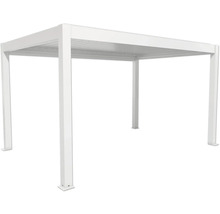 Voľne stojaca biela pergola so strechou do záhrady