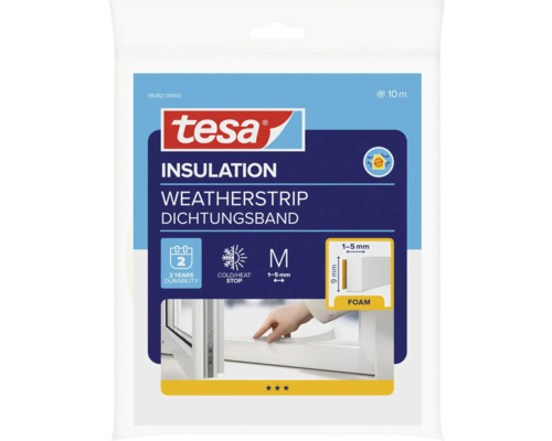 Penové okenné tesnenie biele 9 mm, 10 m Tesniaca páska Tesa na izoláciu, 10 metrová rolka