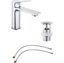 Umývadlová batéria s odtokovou súpravou a flexibilnými pripojovacími hadicami