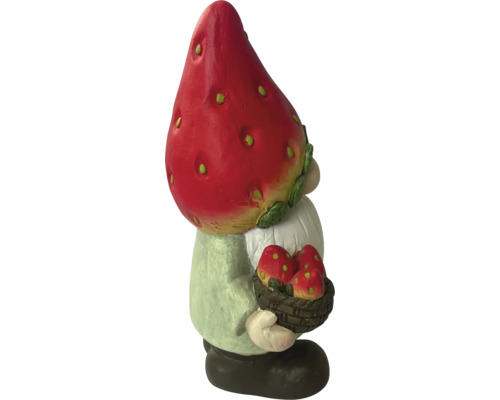 Záhradný trpaslík s jahodovým klobúkom a košíkom